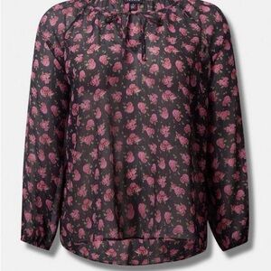 Torrid Crinkle Chiffon Tie Front Long Sleeve Blouse